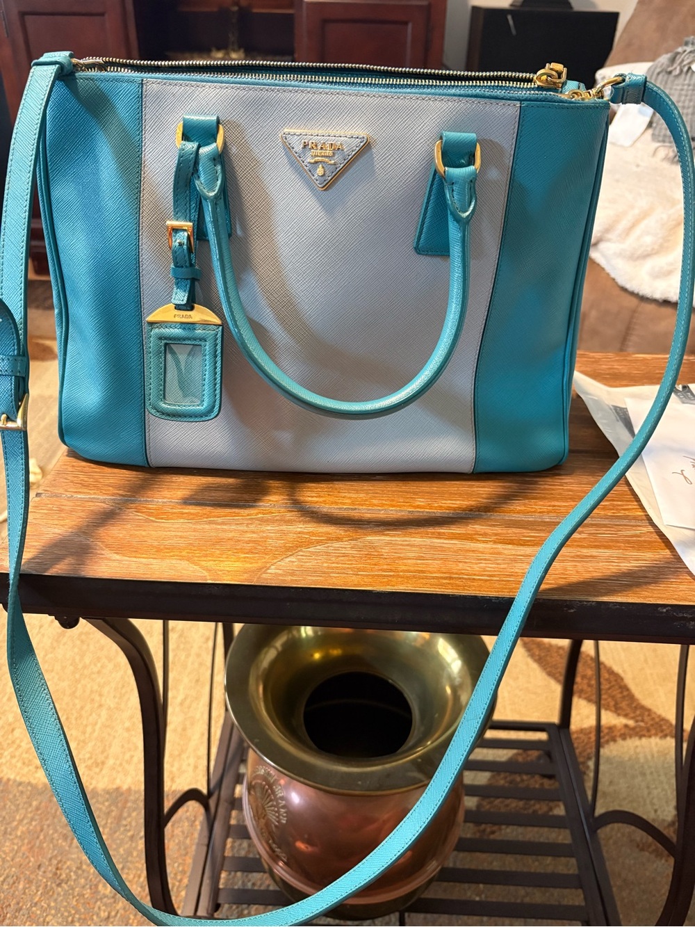 Prada Two-Tone Turquoise & Light Blue Shoulder Bag